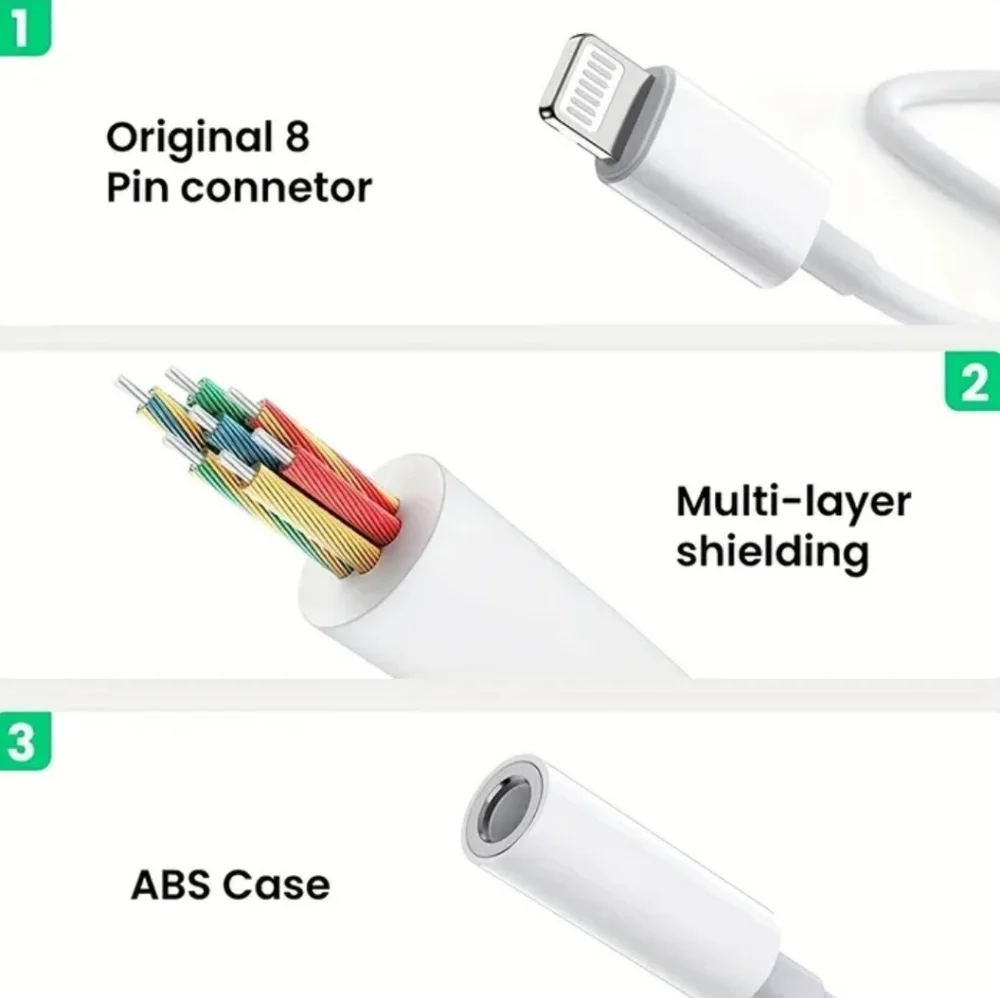 White Audio Adapter3.5mm Jack Aux Cord Dongle Audio Cable Connector For Iphone